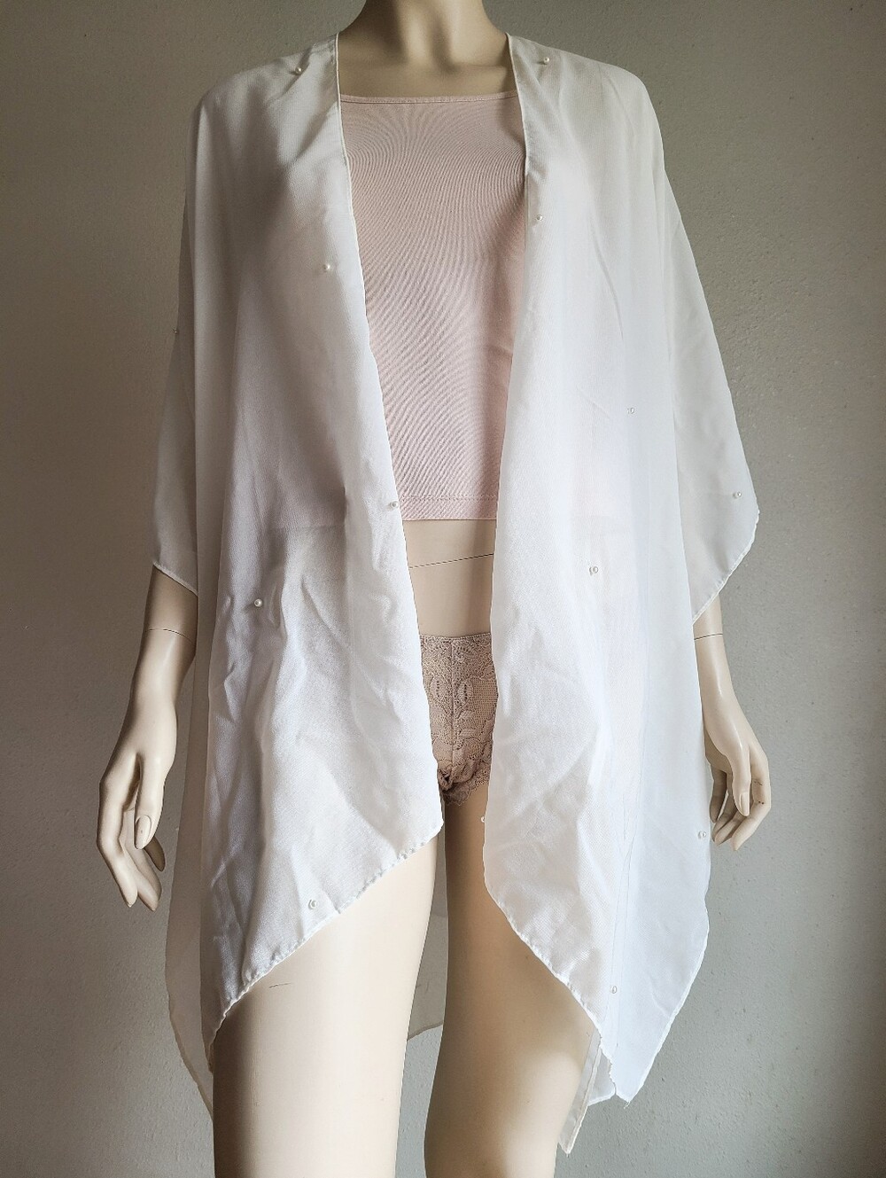 Studio white Sheer Cover-up with Subtle Bead Accent